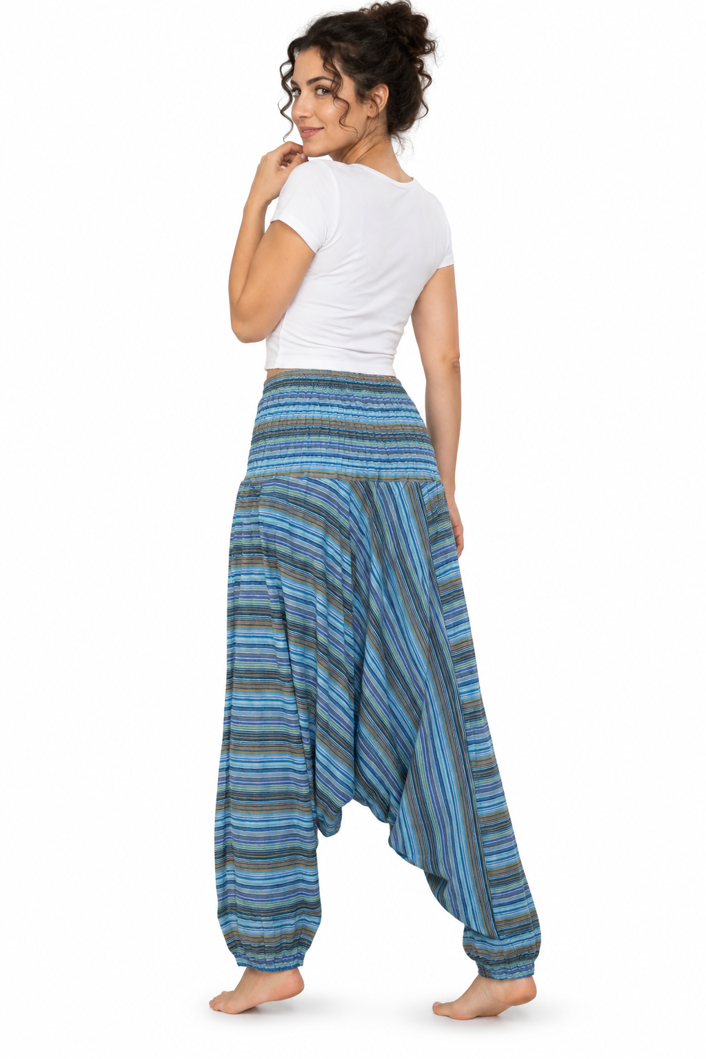 Blue Stripe Tapered Pants three-quarter back view