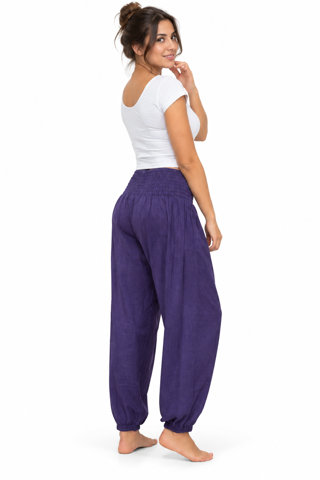 Purple Tapered Pants three-quarter back view