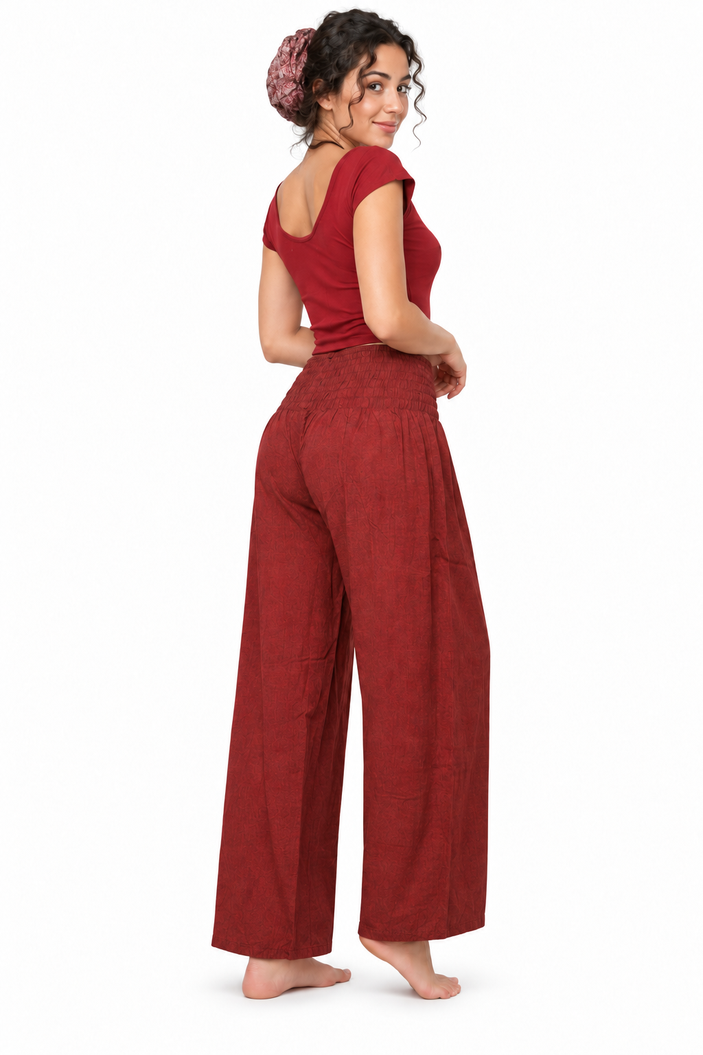 Rust Wide Leg Pants three-quarter back view