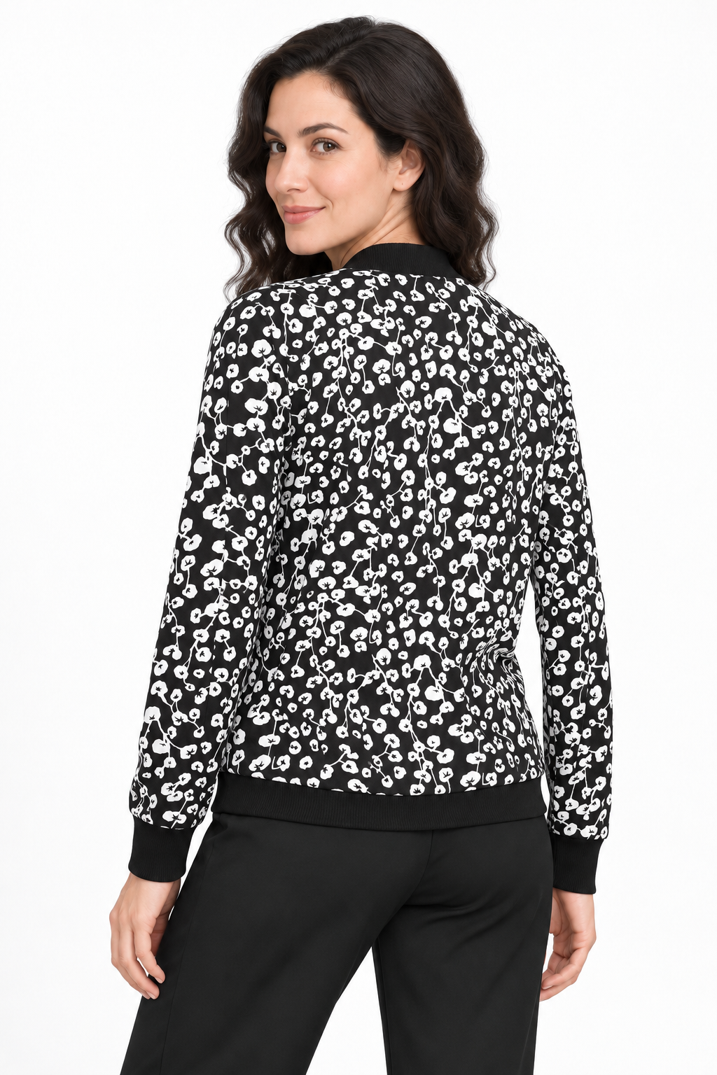 Jacket - Black White Floral Pattern - image 3