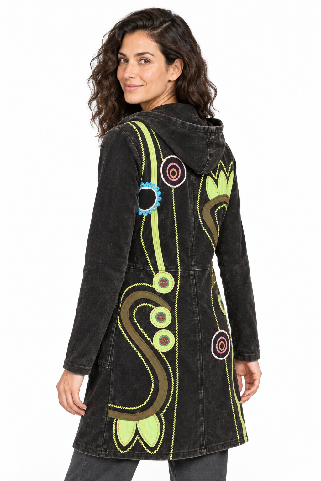 Jacket - Black Green Embroidered Pattern