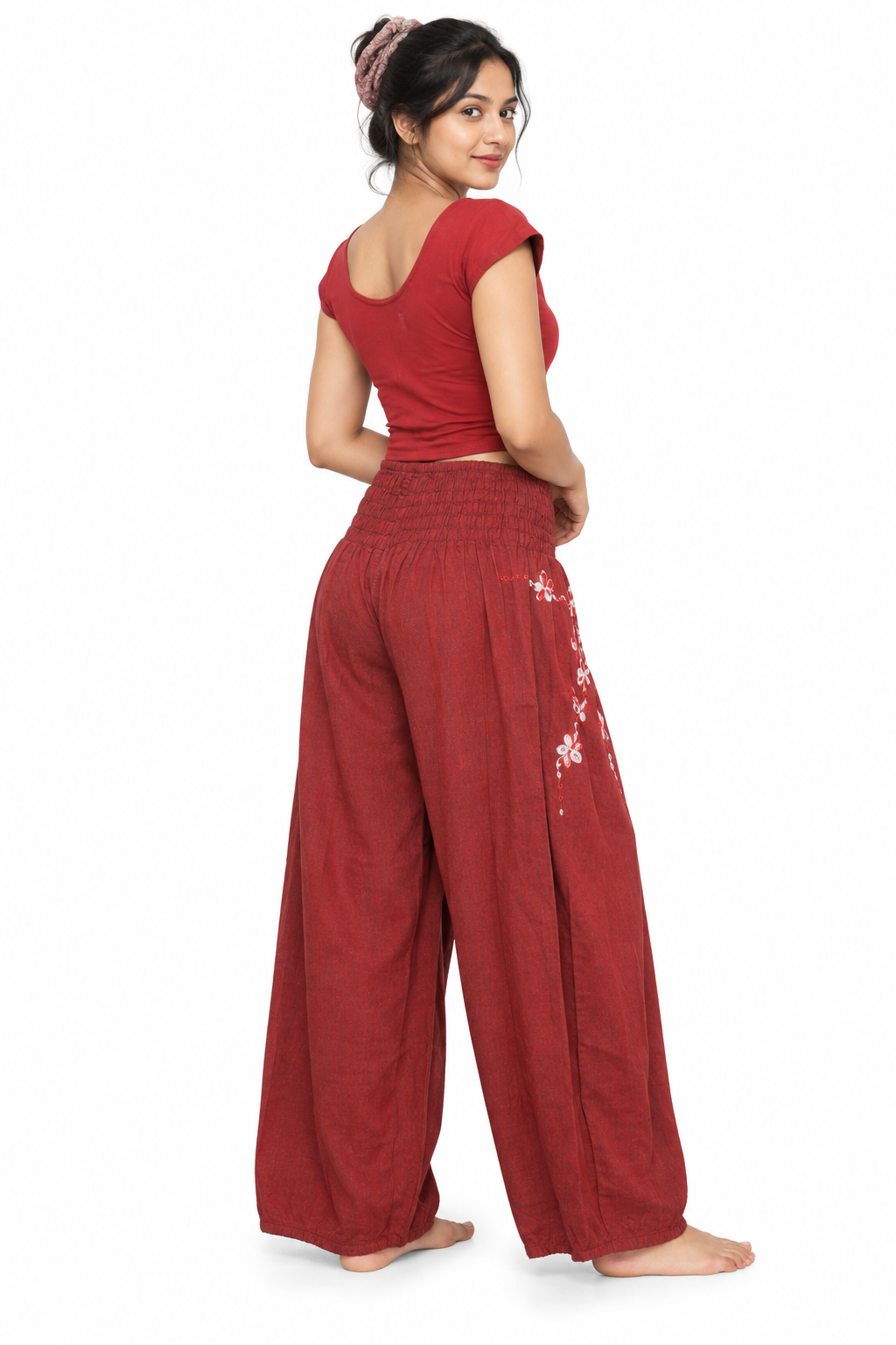 Rust Embroidered Palazzo three-quarter back view