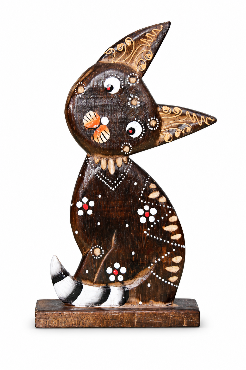 Painted Wooden Cat Curved - 03-side