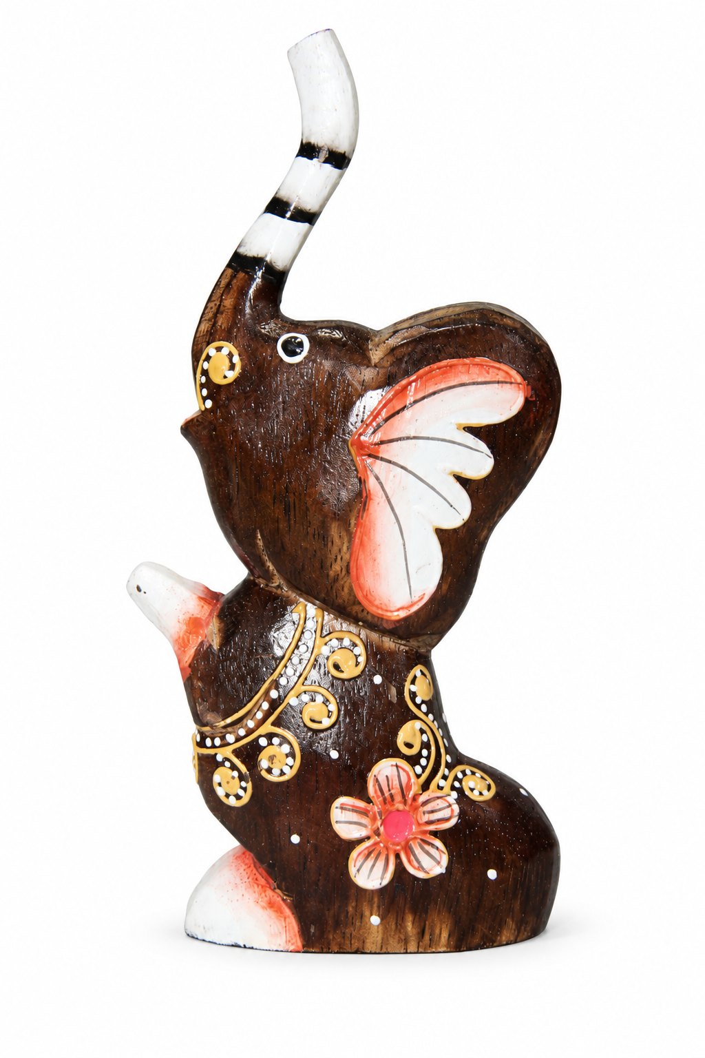 Painted Wooden Elephant Small Floral - 03-side