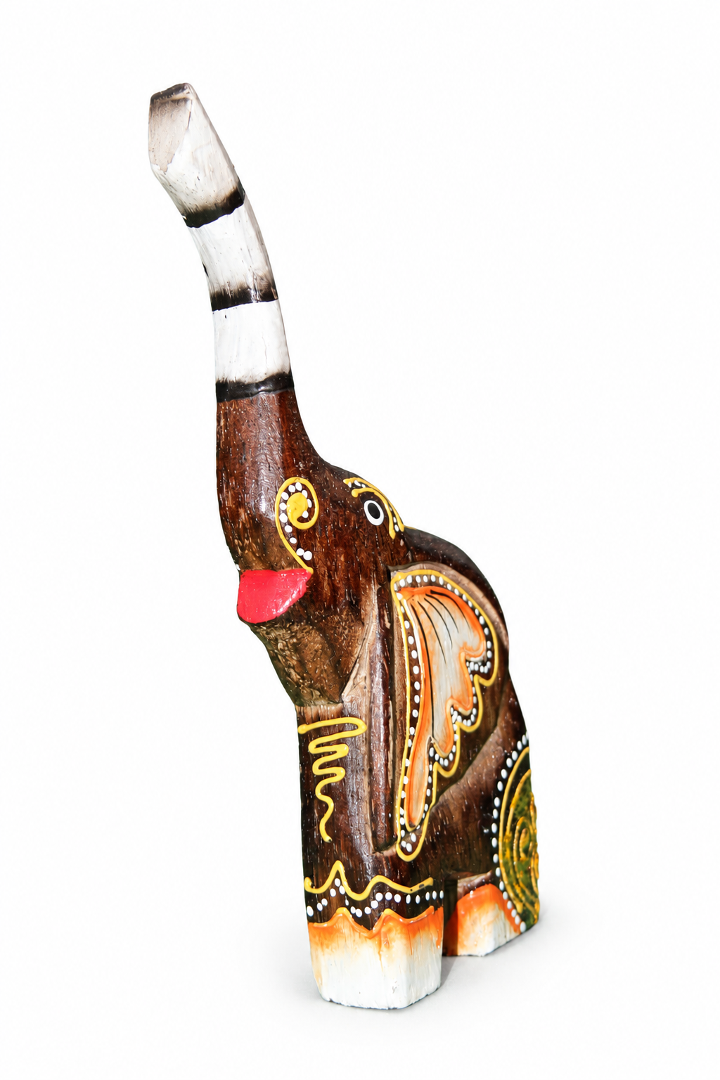 Painted Wooden Elephant Tall - 03-side