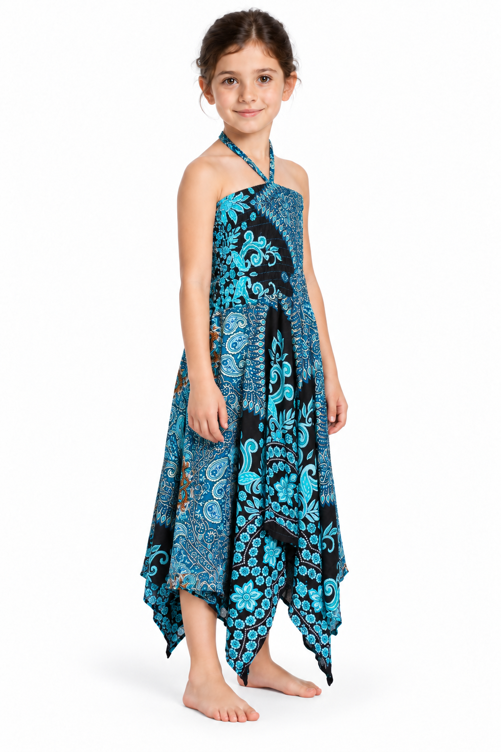Turquoise Peacock Mandala – Rayon Convertible Dress-Cum-Skirt – dress quarter side