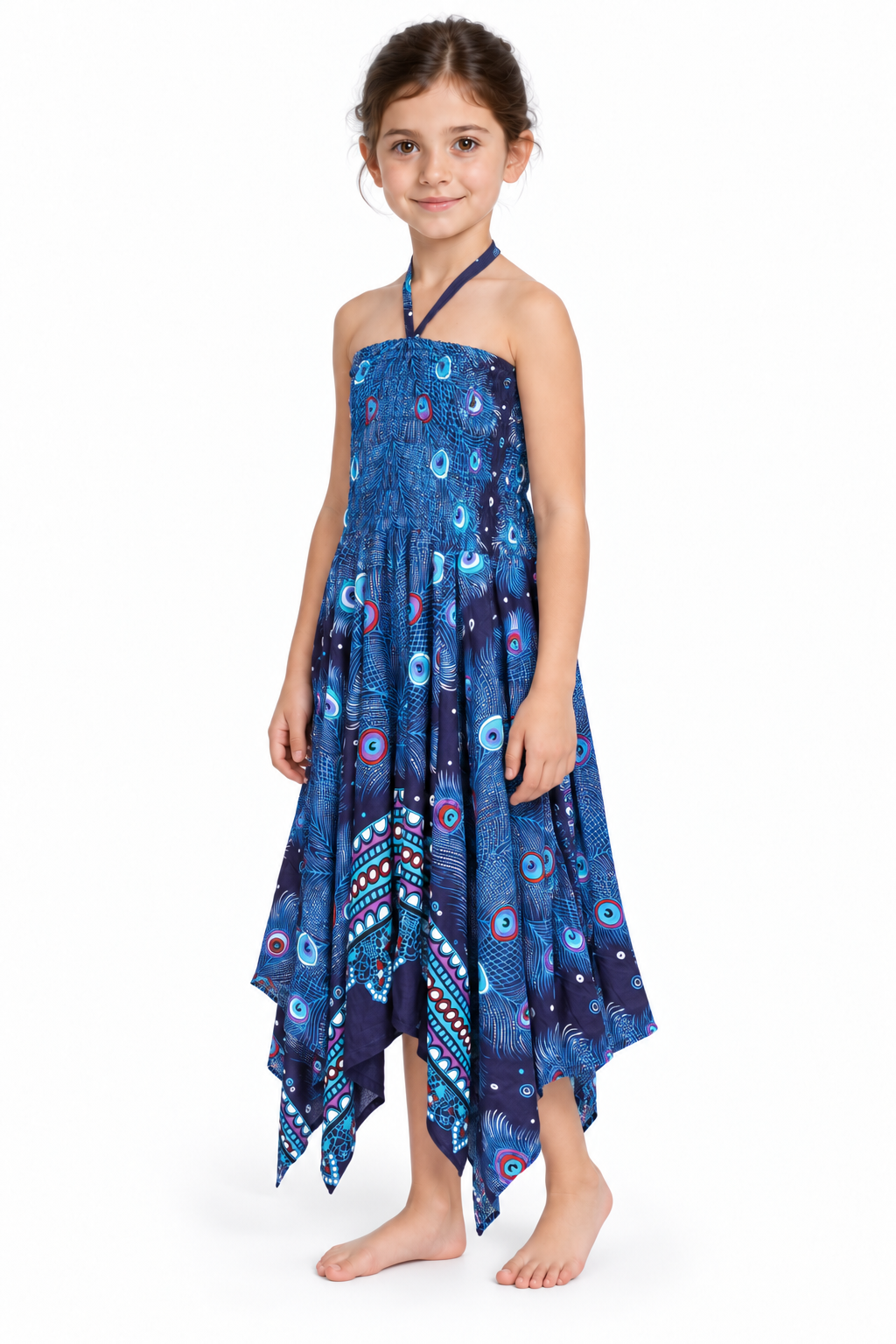 Peacock Feather Eyes – Rayon Convertible Dress-Cum-Skirt – dress quarter side