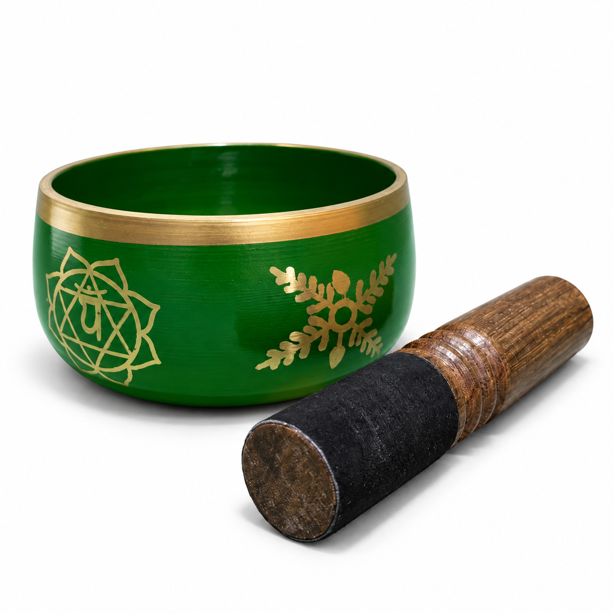 Green Chakra Singing Bowl with Black Mallet - view 3