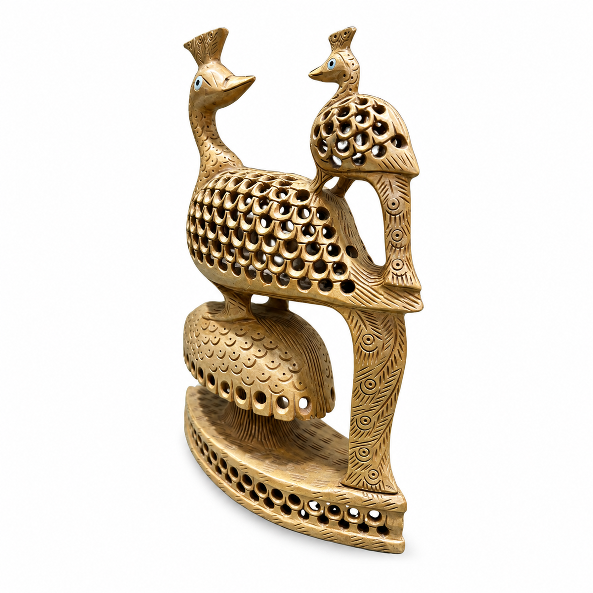 Indian Hand-Carved Openwork Peacock Pair
