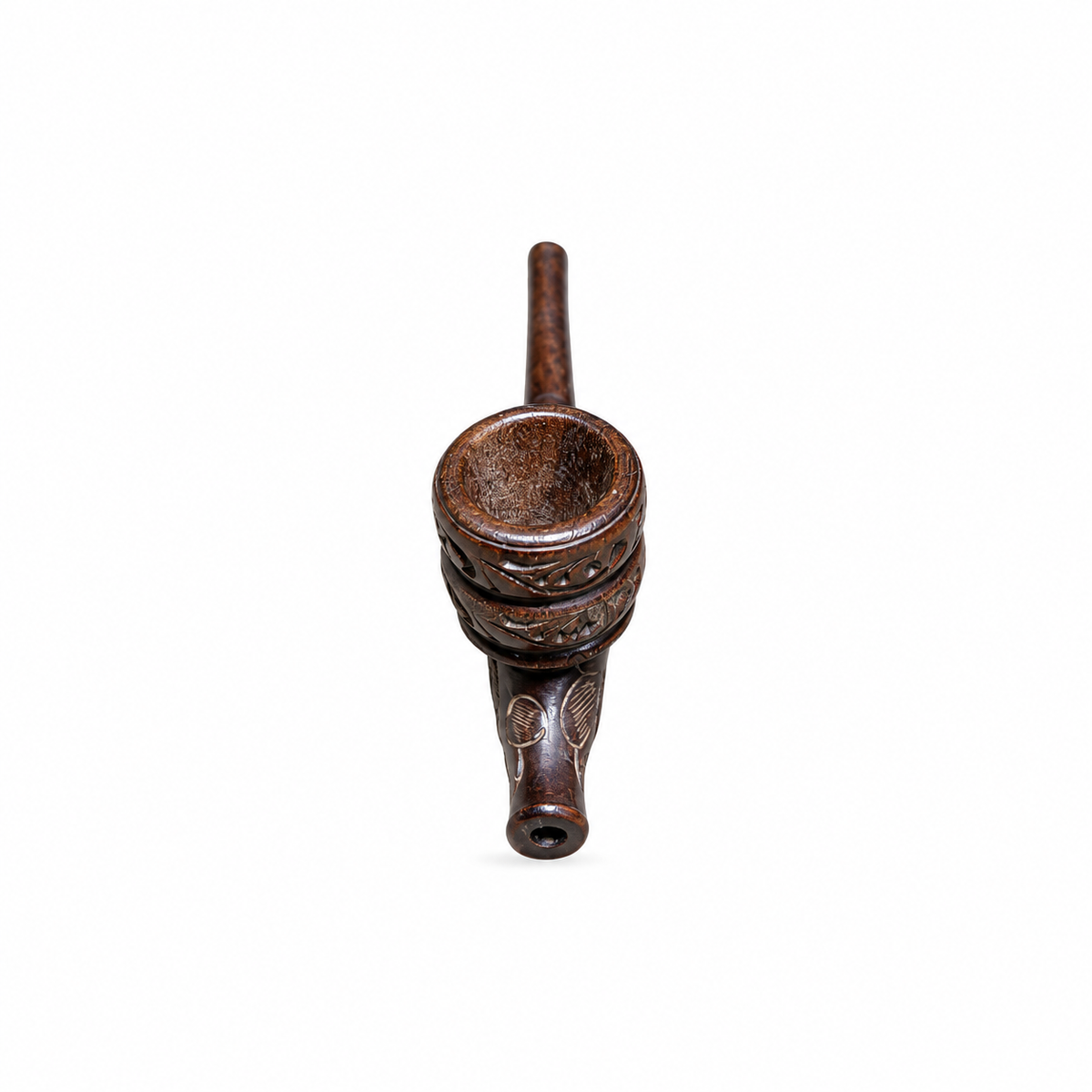 Handmade Indian Carved Wooden Pipe – Dark Ribbed - view 3