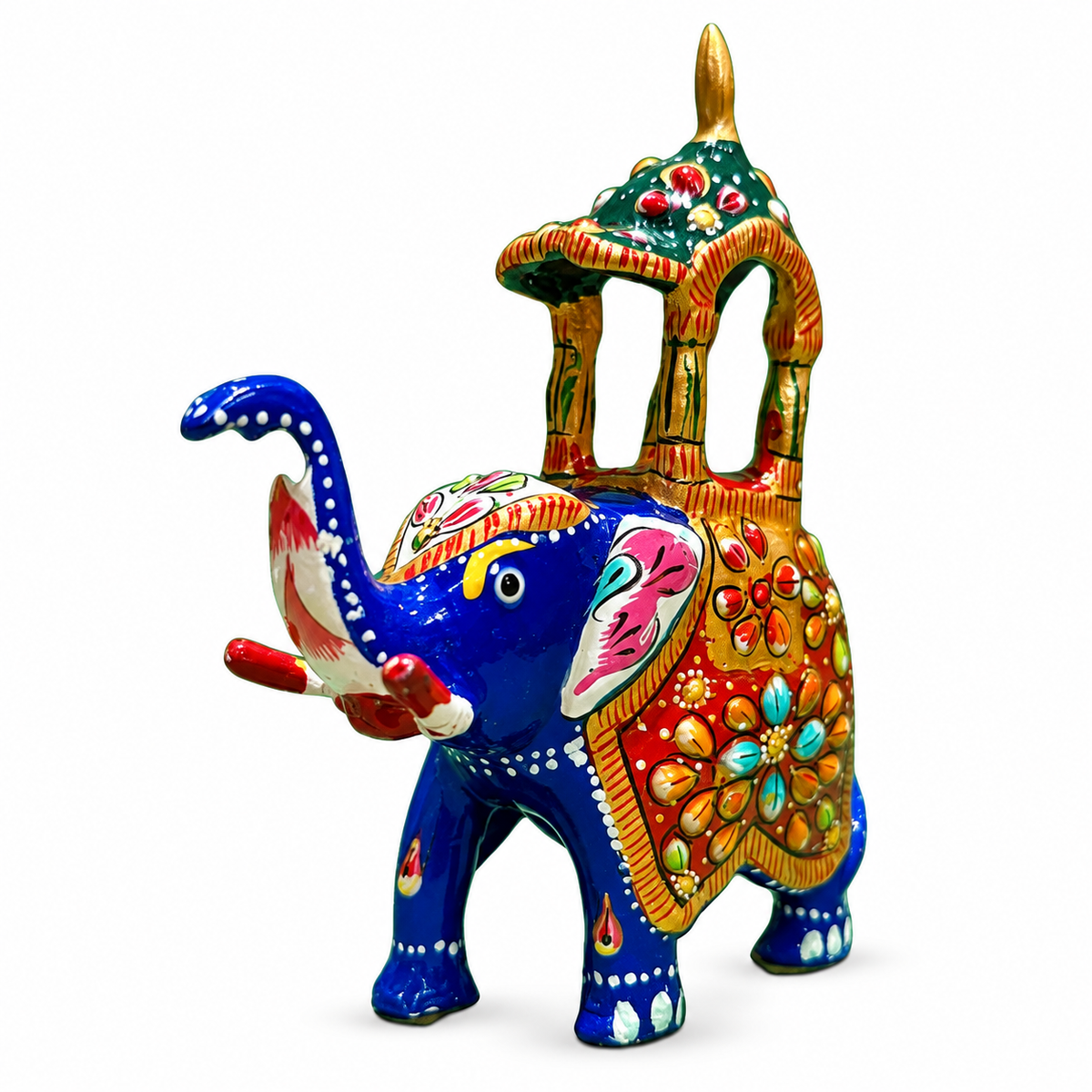 Indian Hand-Painted Beaded Royal Elephant with Howdah