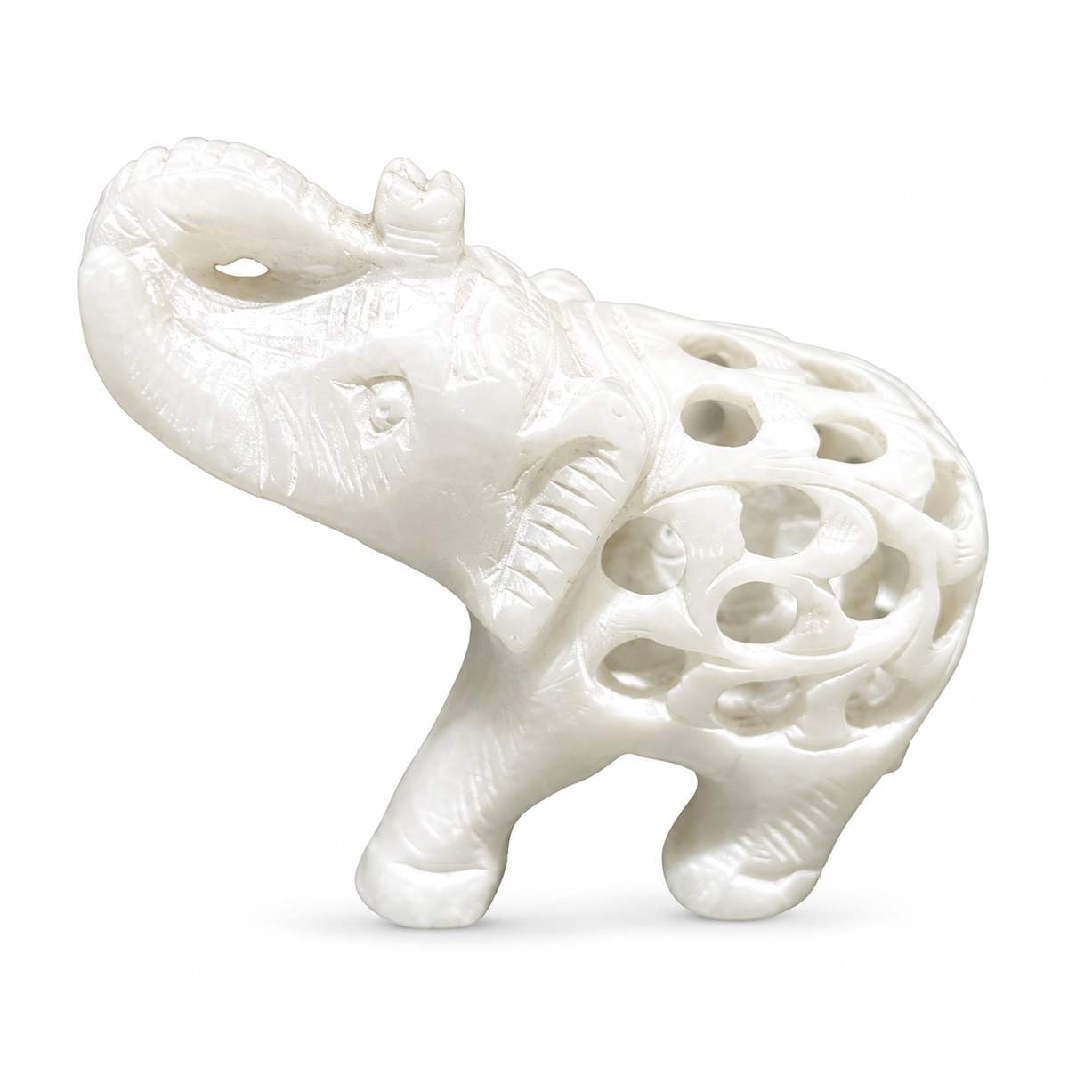 Small Indian Hand-Carved White Marble Elephant Within Elephant