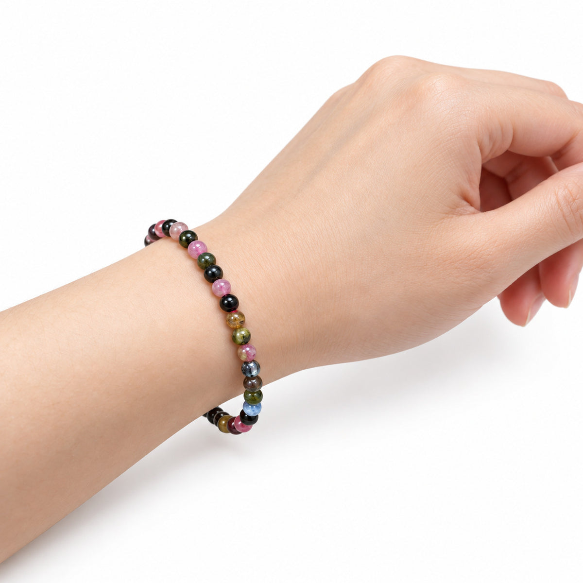 Colourful Tourmaline Fine Bead Bracelet — wrist side view