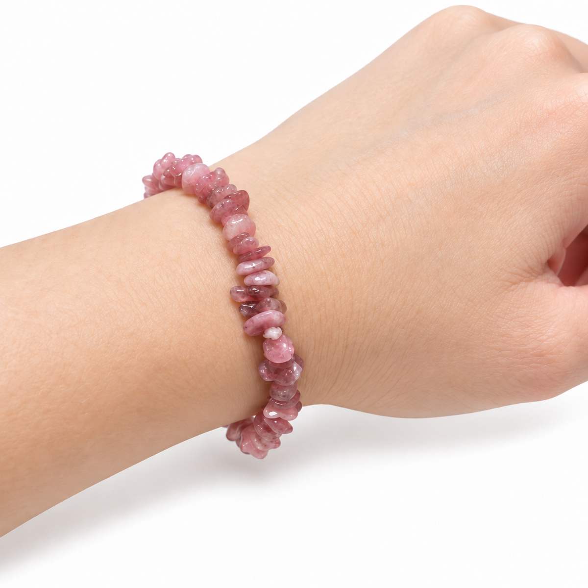 Rubellite Chip Bracelet — wrist side view