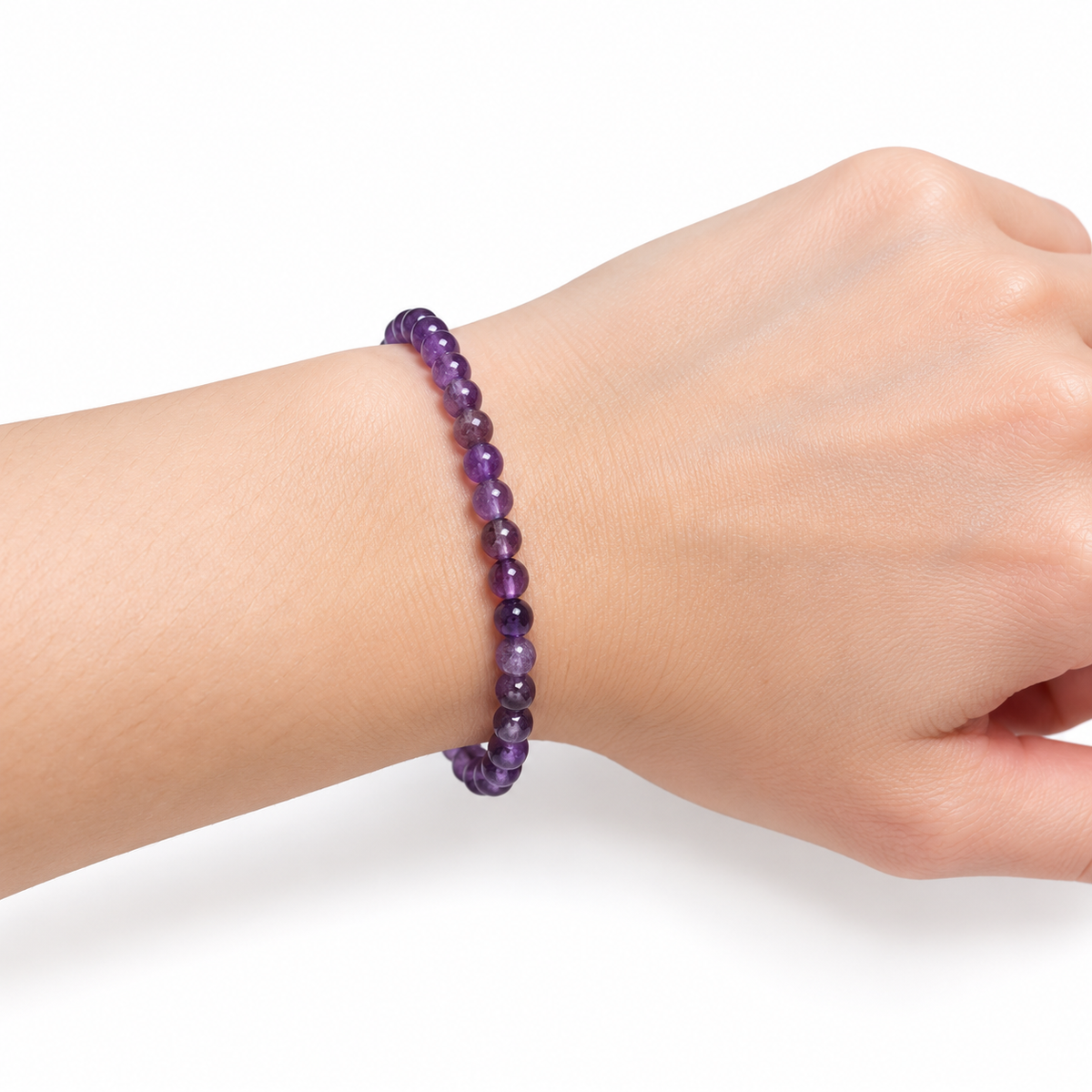 Amethyst Fine Bead Bracelet - Dark — wrist side view