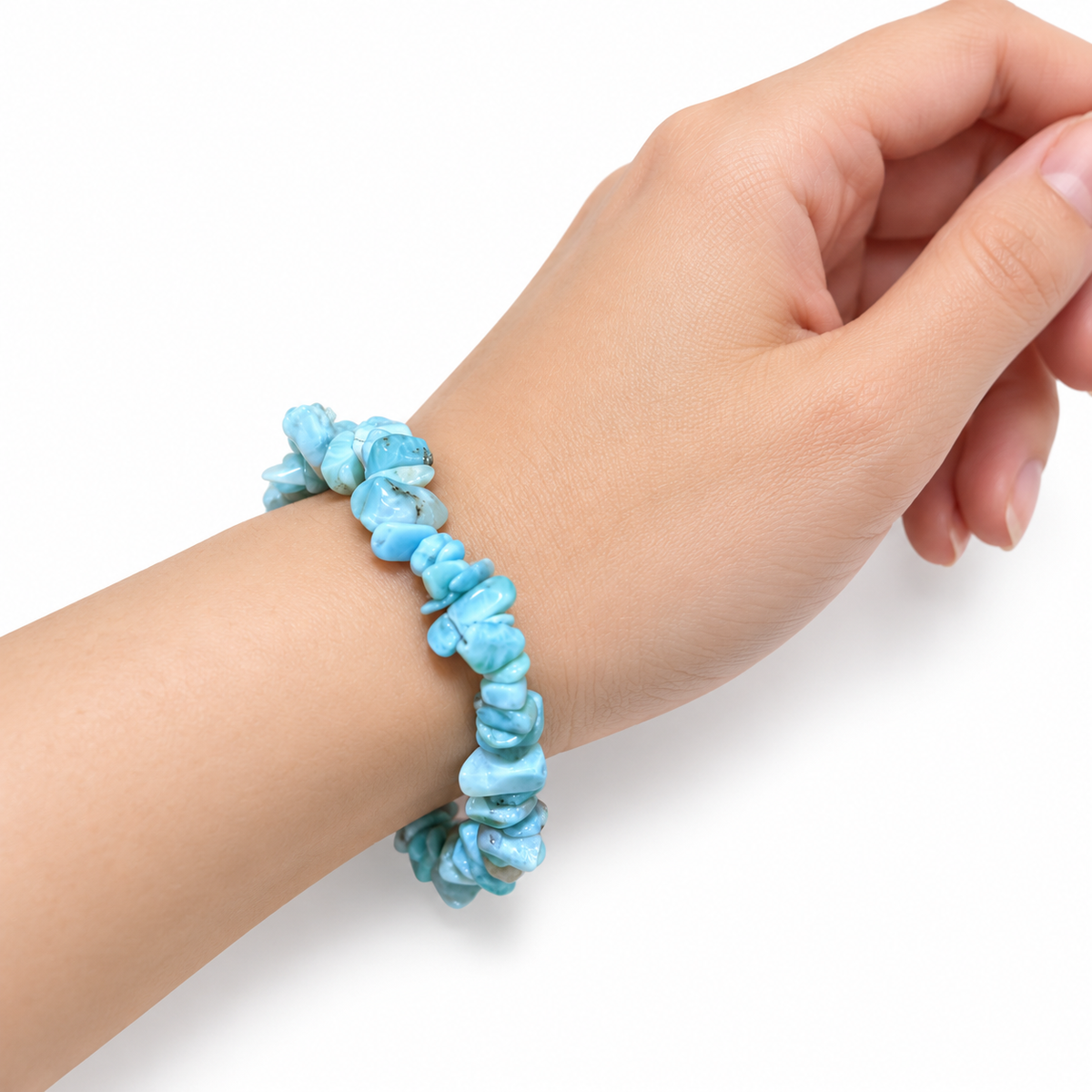 Larimar Chip Bracelet — wrist side view