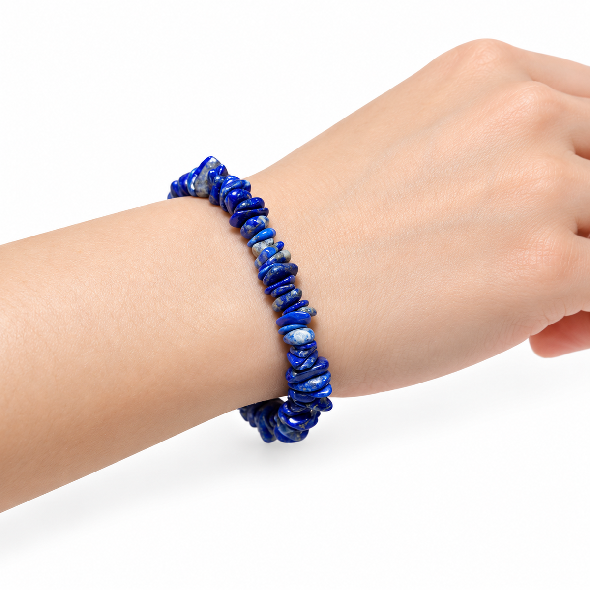 Lapis Lazuli Chip Bracelet — wrist side view