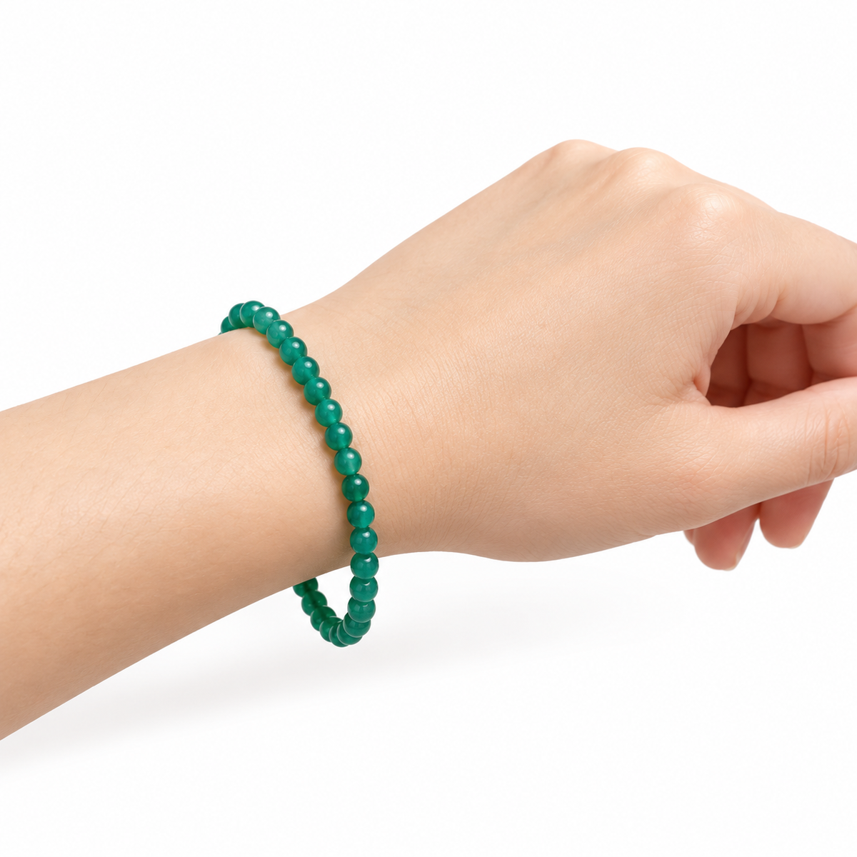 Green Onyx Fine Bead Bracelet — wrist side view