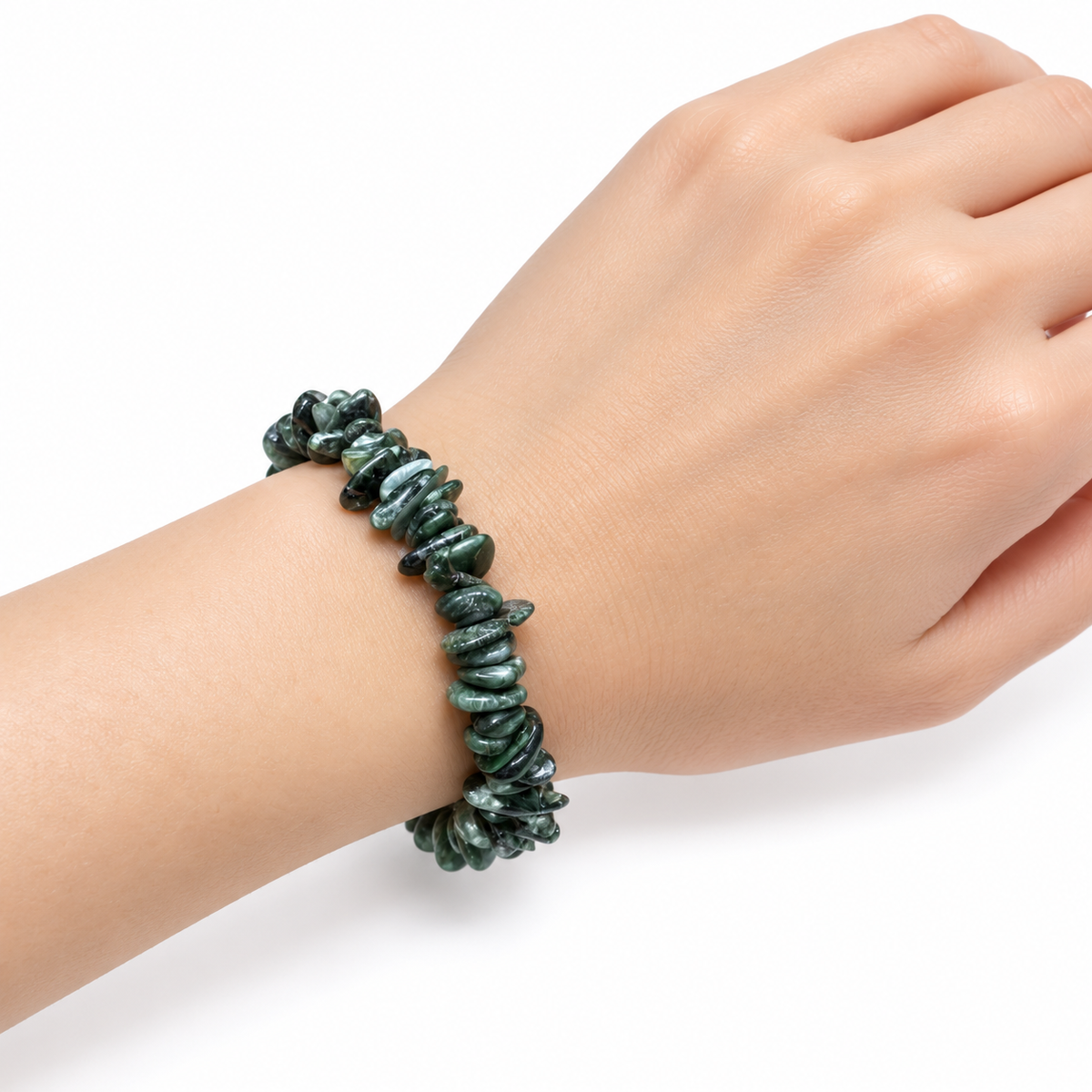 Seraphinite Chip Bracelet — wrist side view