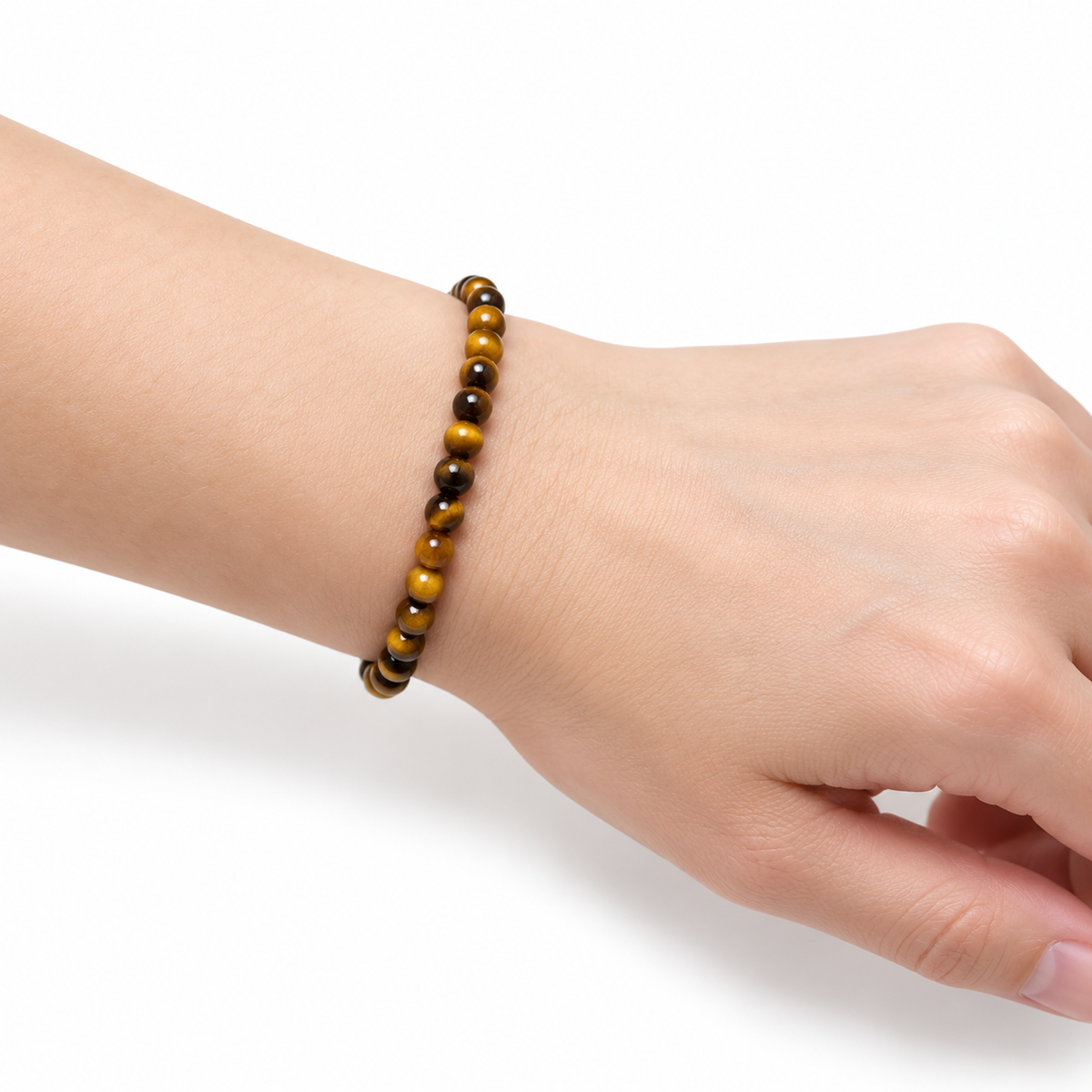 Tiger Eye Fine Bead Bracelet - Dark — wrist side view