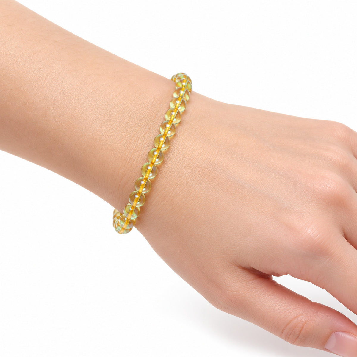 Citrine Fine Bead Bracelet — wrist side view