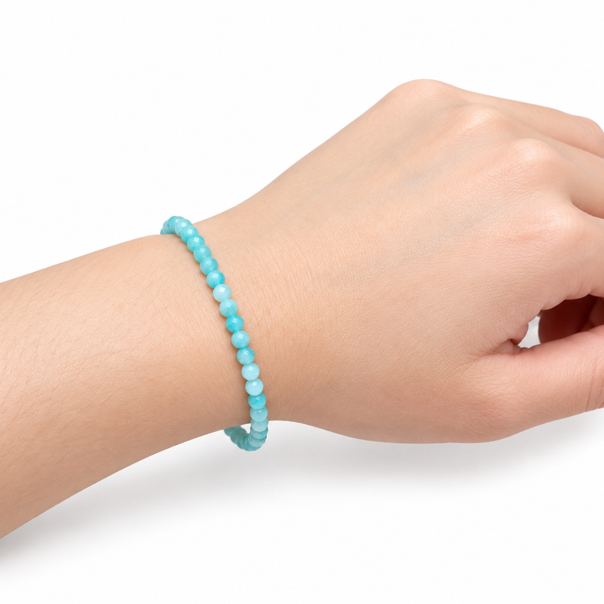 Amazonite Fine Bead Bracelet - Pale — wrist side view