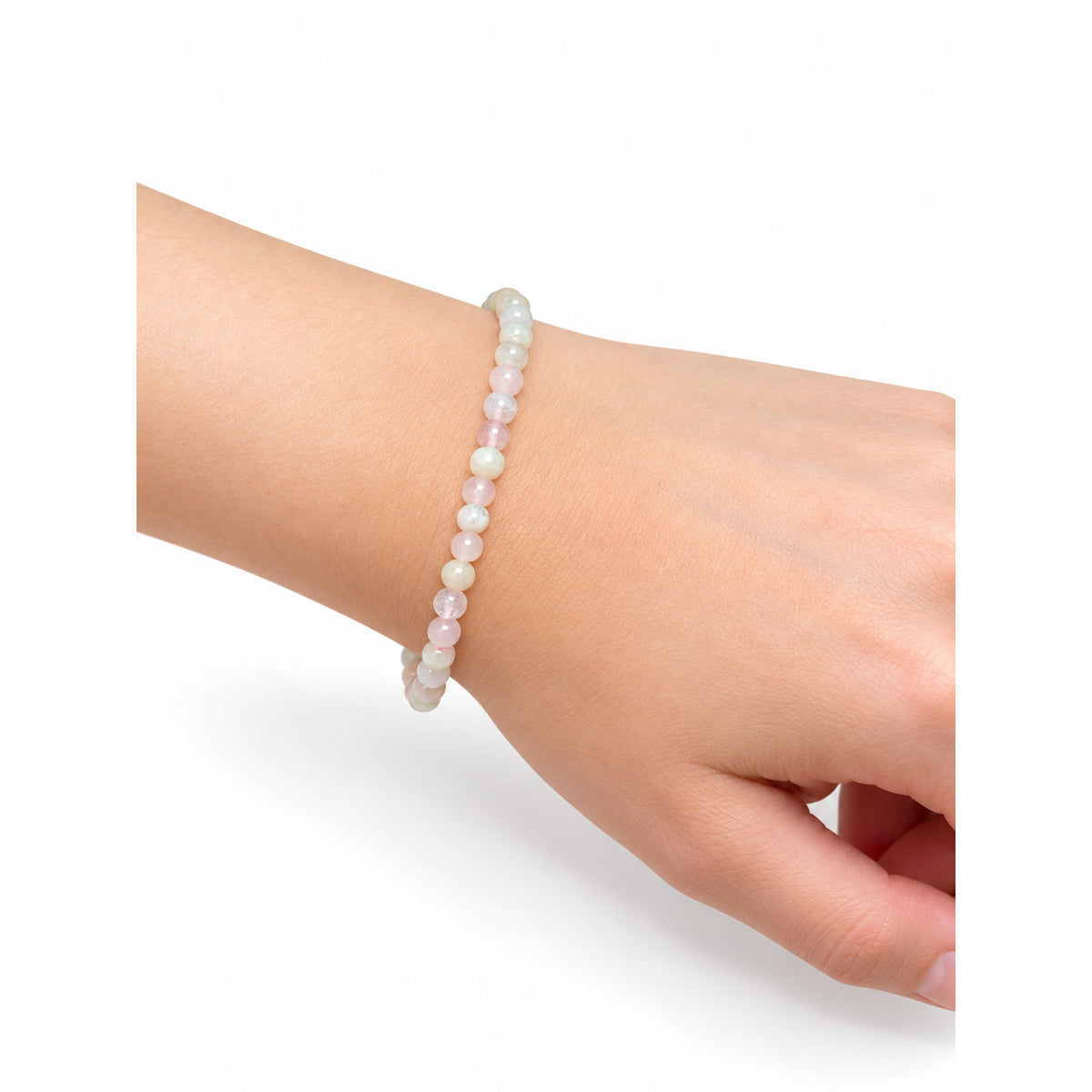 Morganite Bead Bracelet — wrist side view