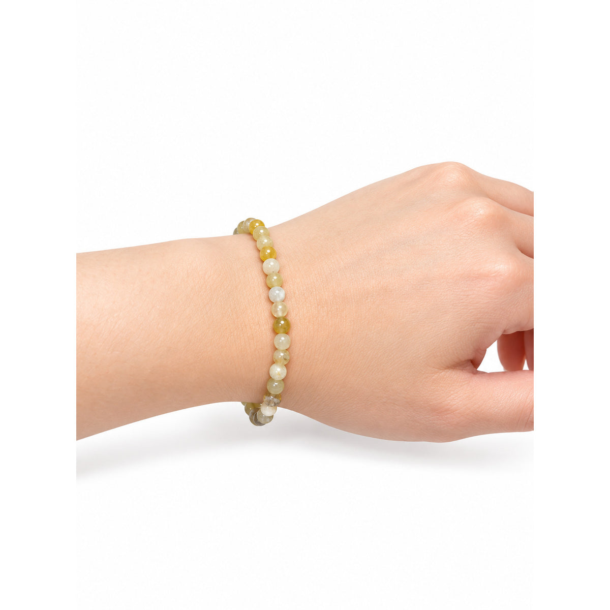 Heliodor Beryl Bead Bracelet — wrist side view