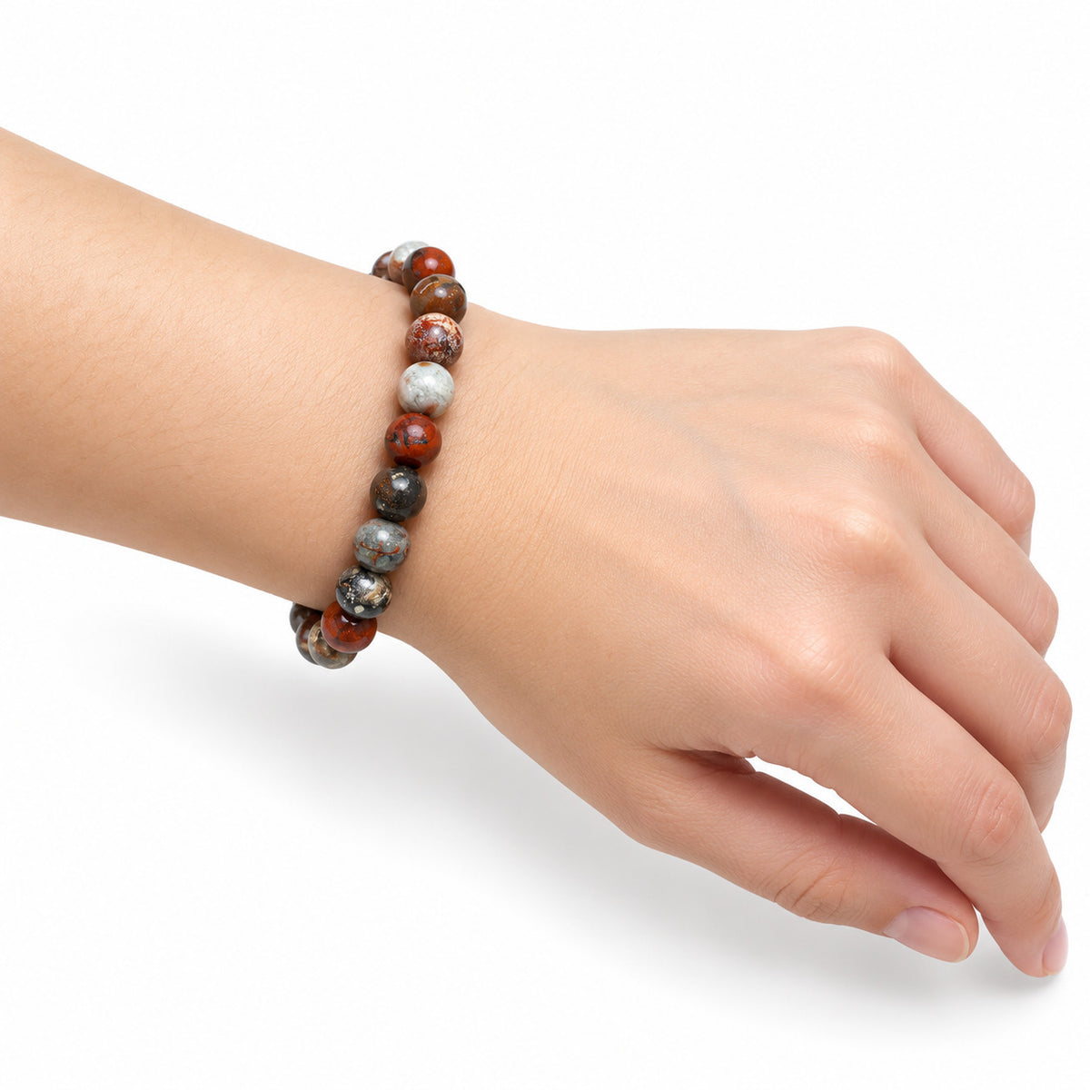 Brecciated Jasper Bead Bracelet — wrist side view