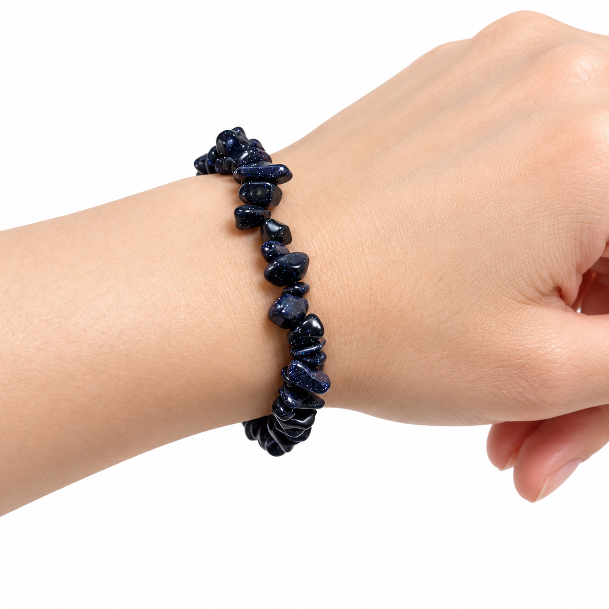 Blue Sandstone Chip Bracelet — wrist side view