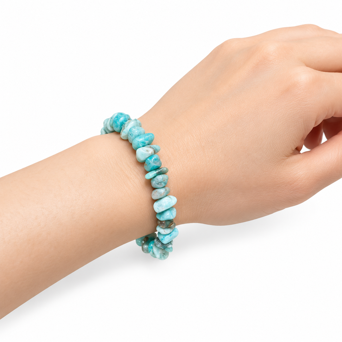 Amazonite Chip Bracelet - Blue White — wrist side view