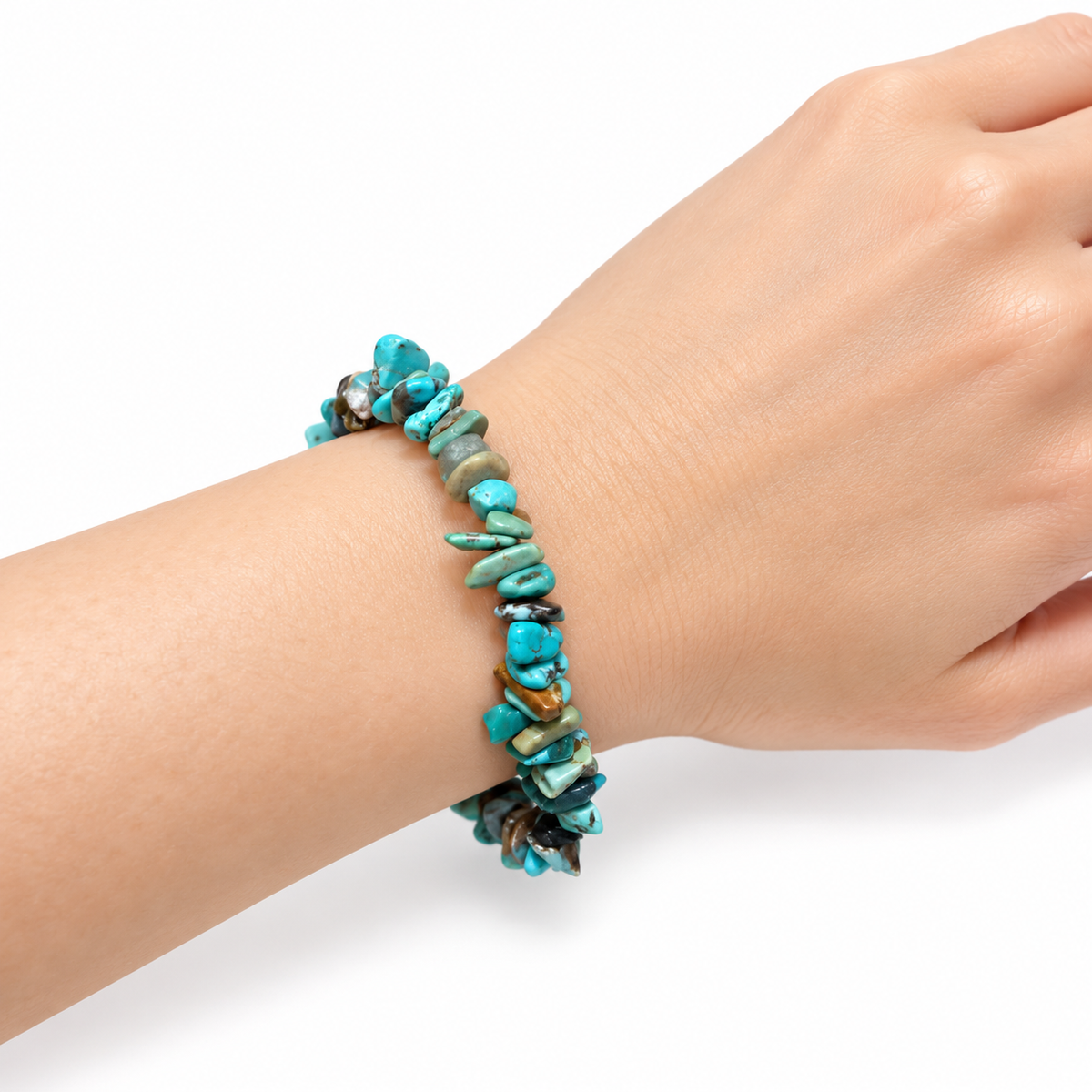 Turquoise Chip Bracelet — wrist side view