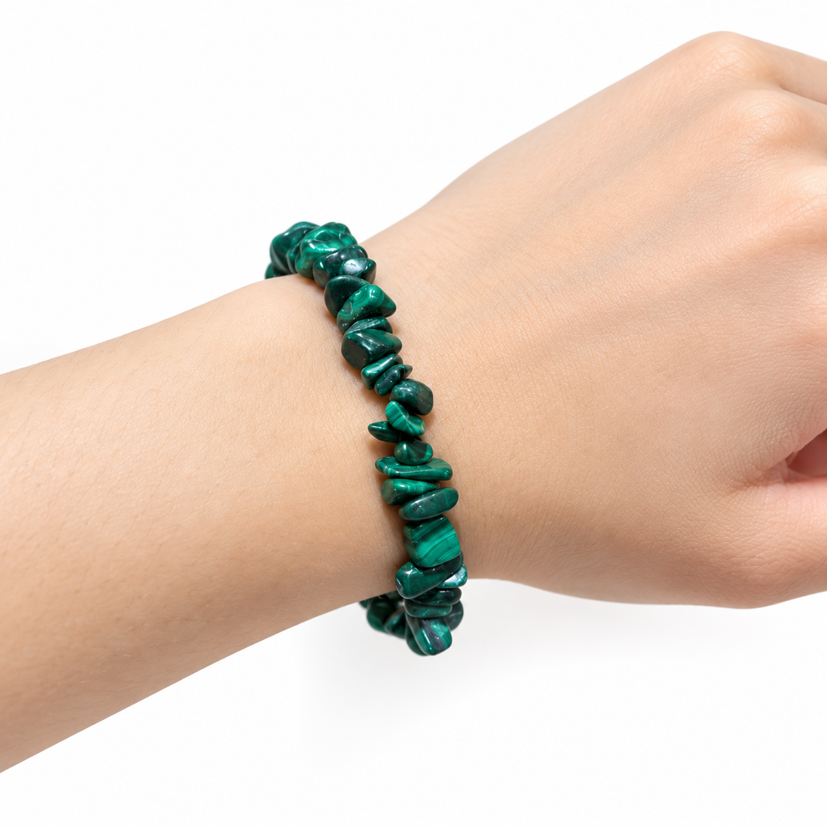 Malachite Chip Bracelet — wrist side view