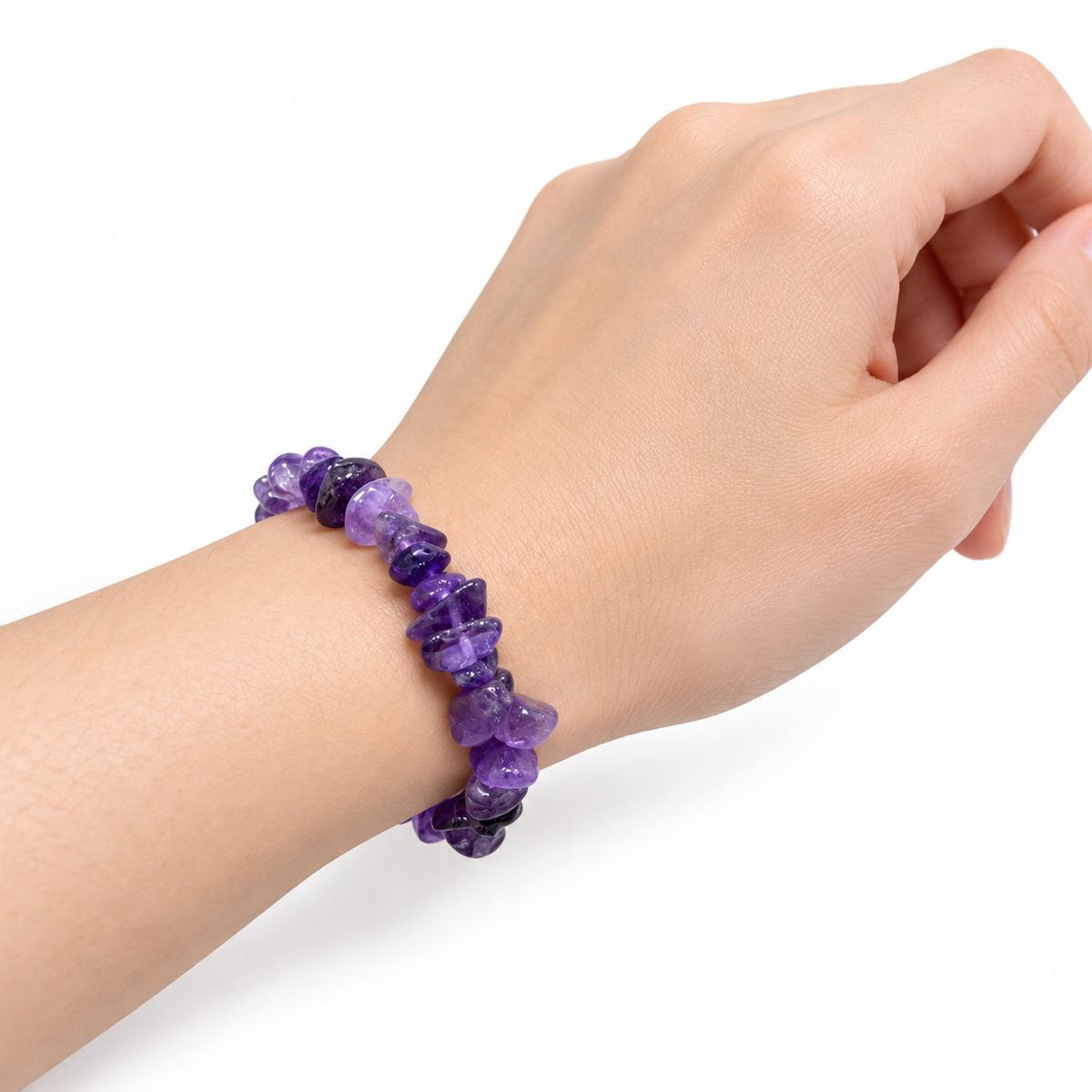 Amethyst Chip Bracelet — wrist side view