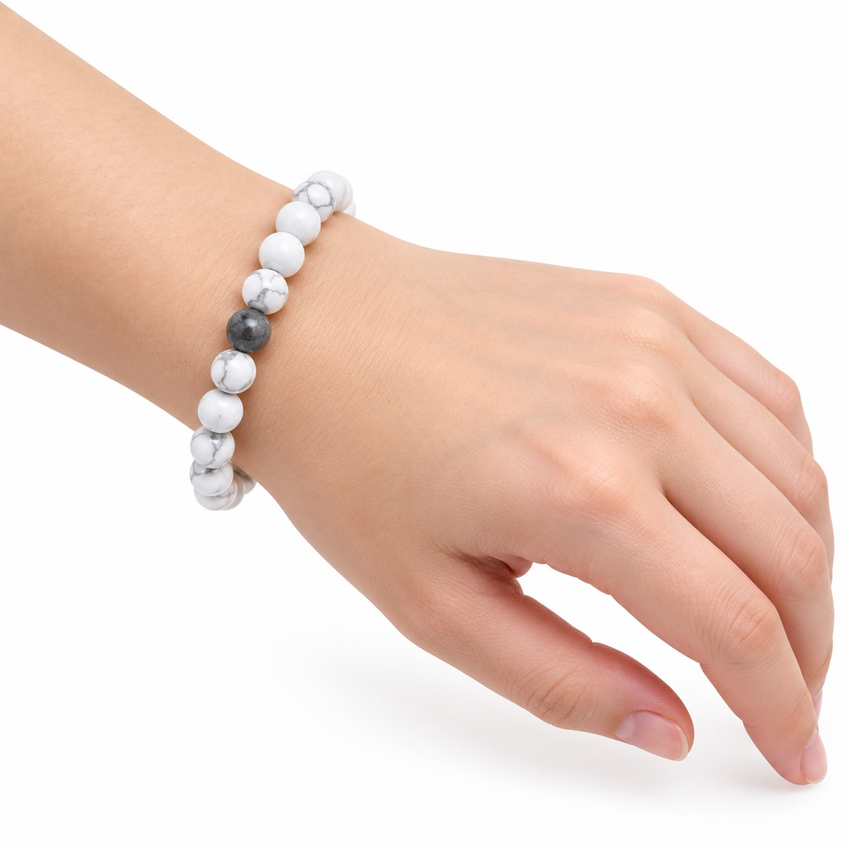 Magnesite Bead Bracelet — wrist side view