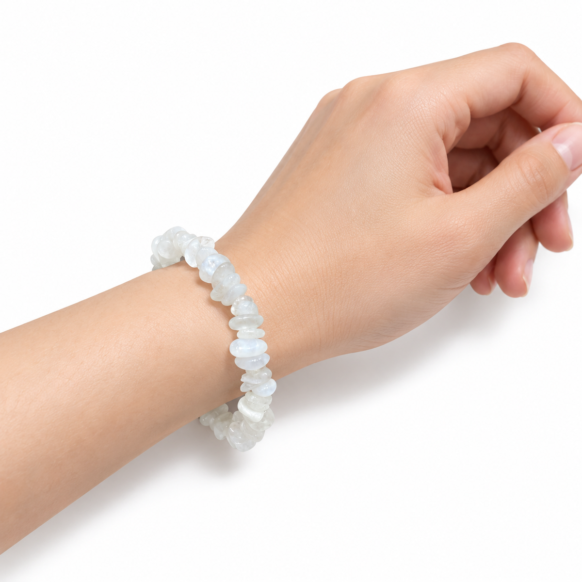 Moonstone Chip Bracelet — wrist side view