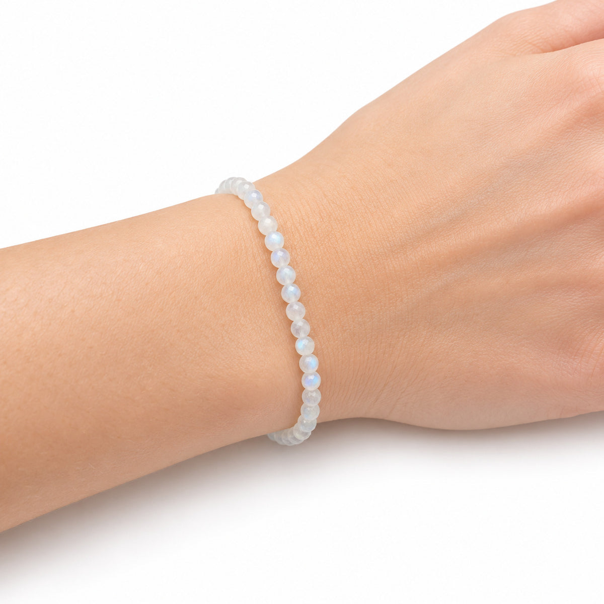 Moonstone Fine Bead Bracelet — wrist side view