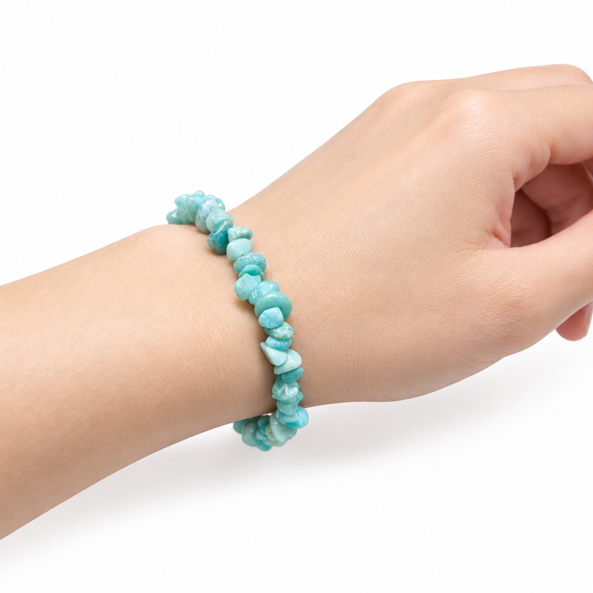 Amazonite Chip Bracelet - Pale — wrist side view