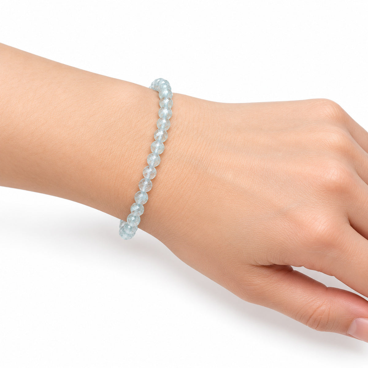 Blue Topaz Bead Bracelet — wrist side view