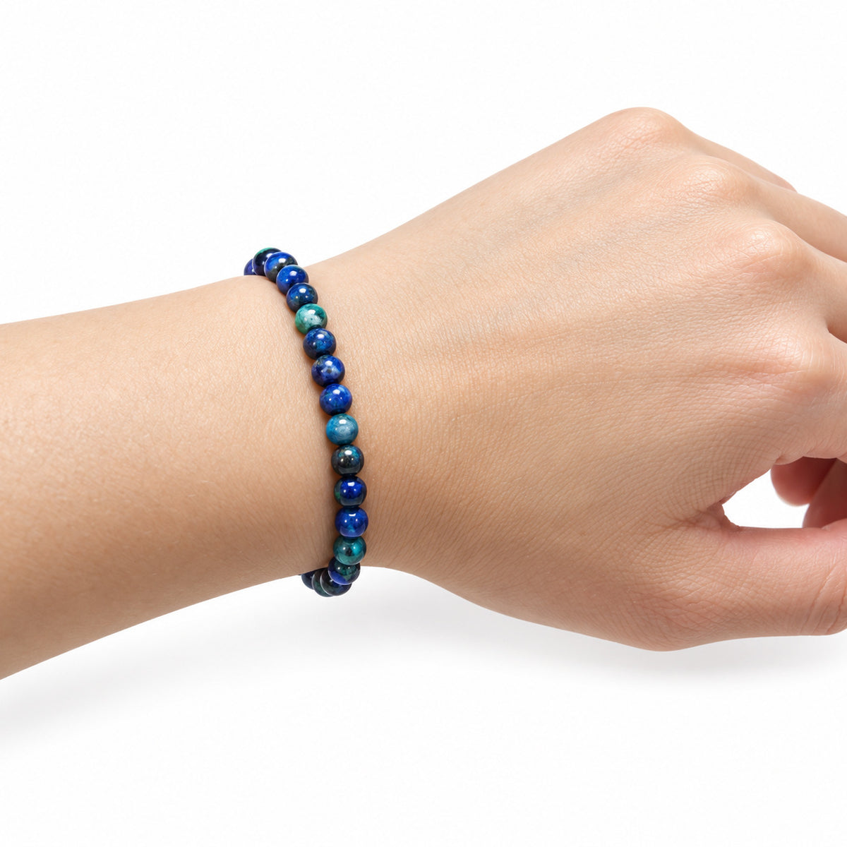 Azurite Bead Bracelet — wrist side view