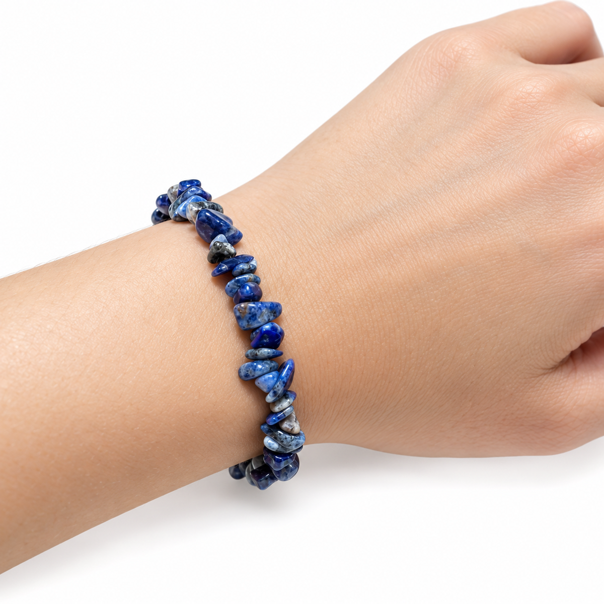 Sodalite Chip Bracelet — wrist side view