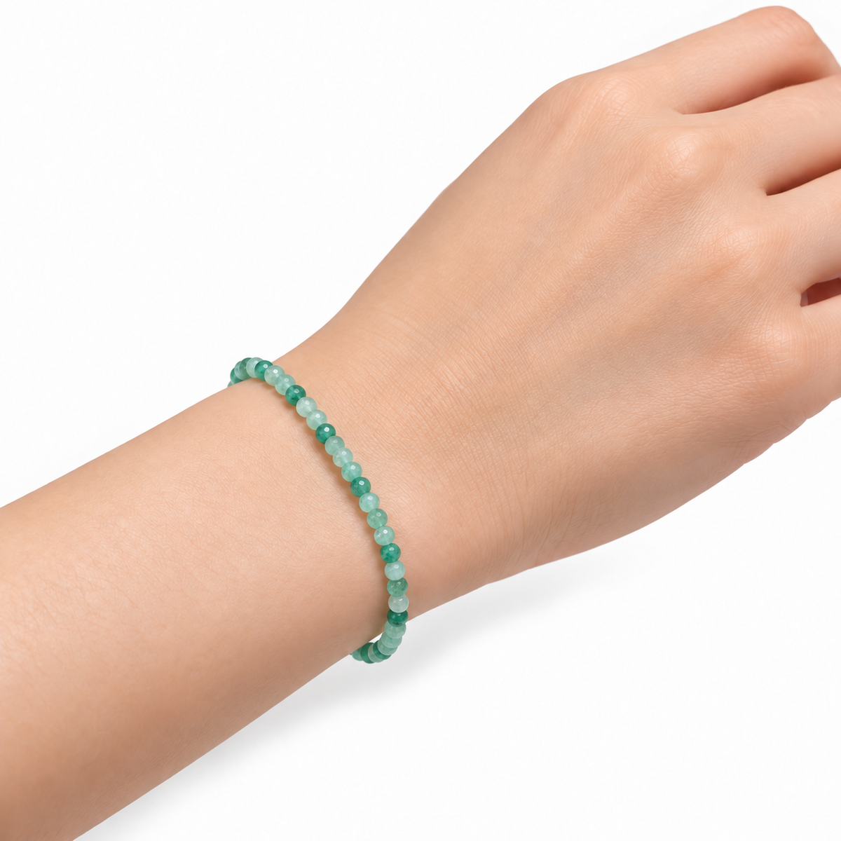 Emerald Fine Bead Bracelet — wrist side view