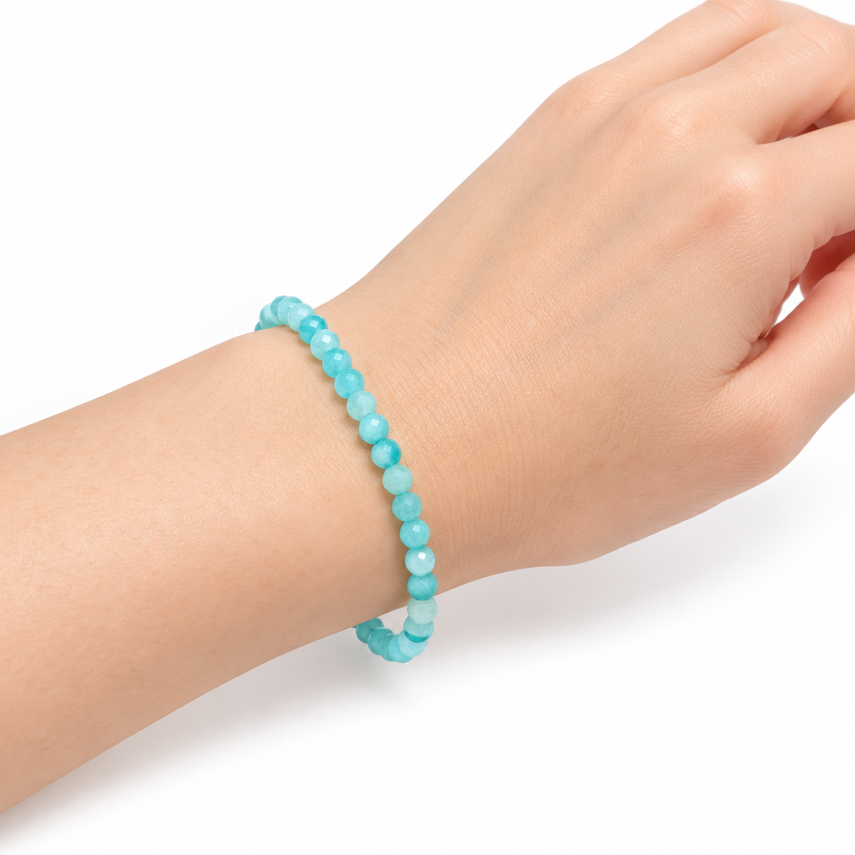Amazonite Fine Bead Bracelet - Bright — wrist side view