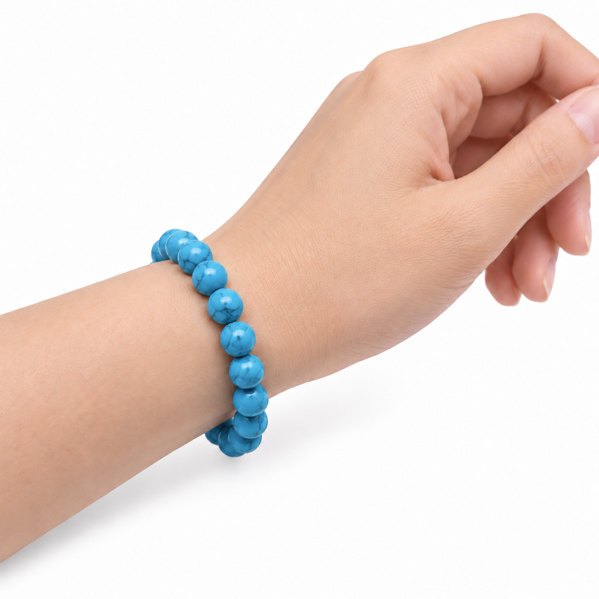 Blue Howlite Bead Bracelet — wrist side view
