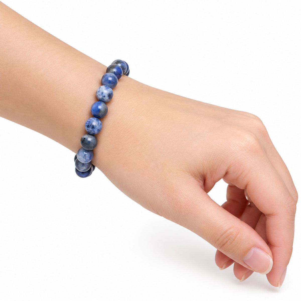 Sodalite Large Bead Bracelet — wrist side view