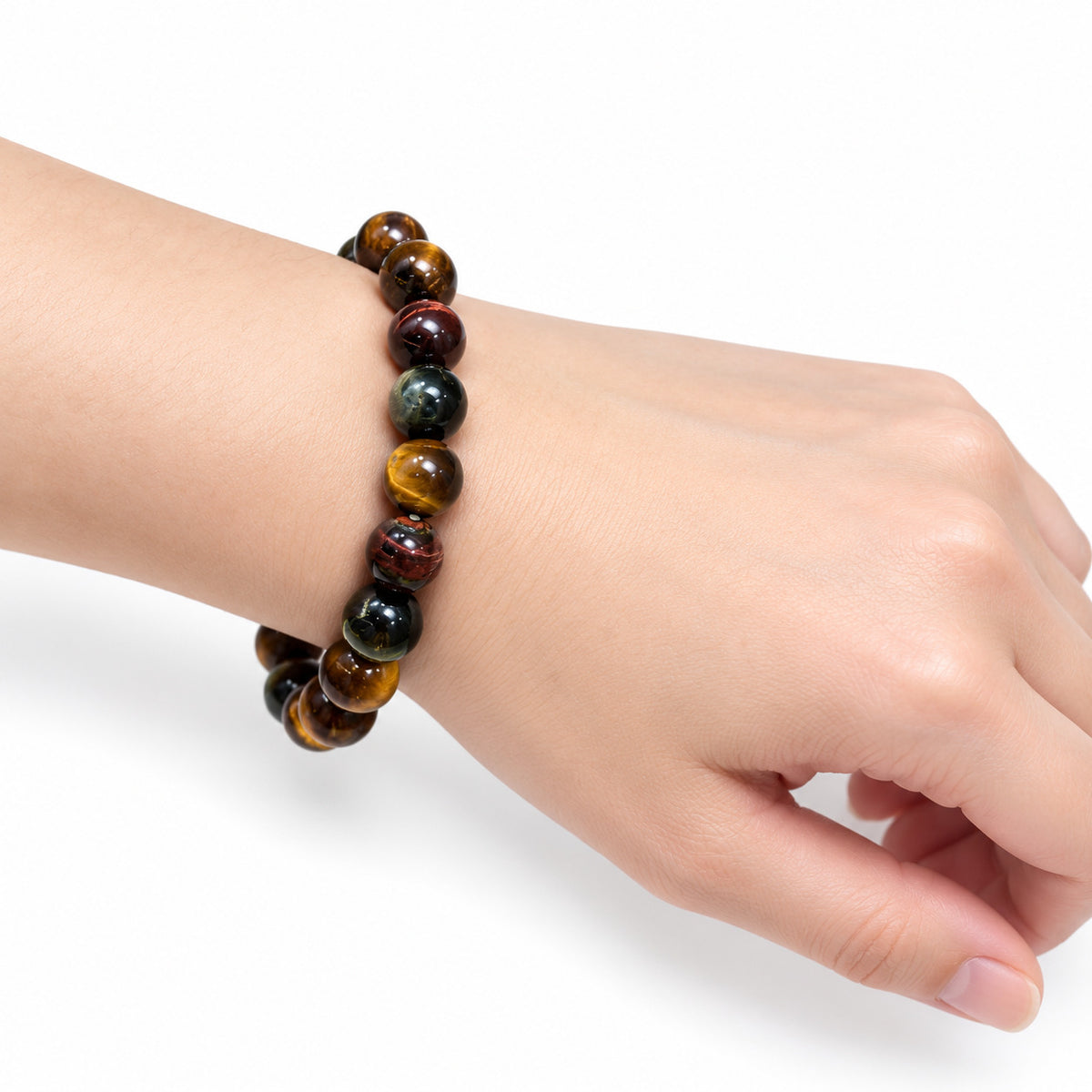 Tiger Eye Large Bead Bracelet — wrist side view