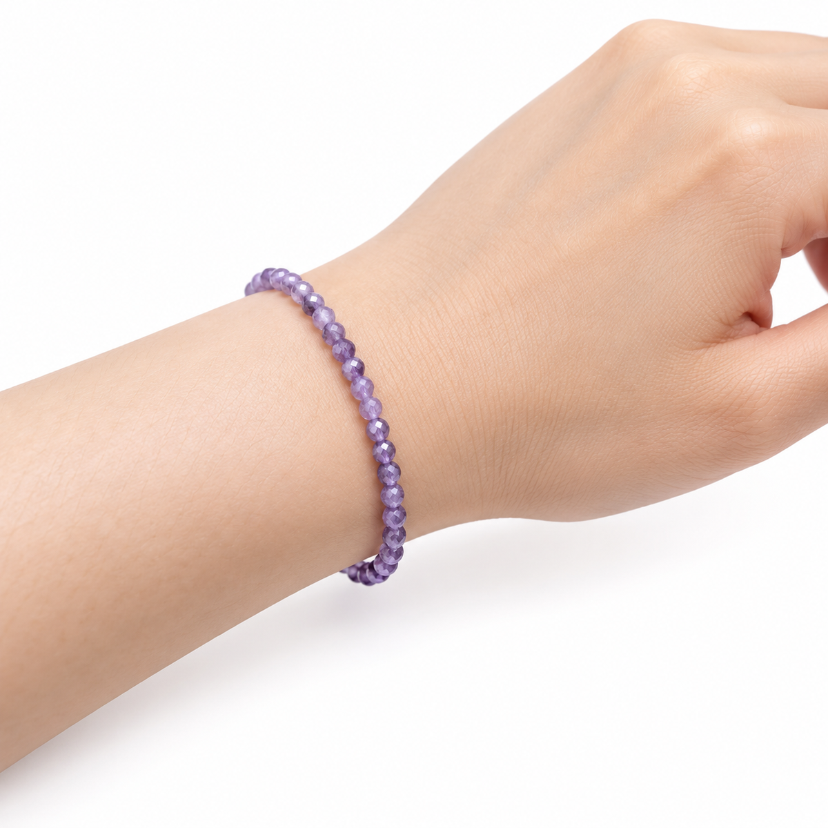 Amethyst Fine Bead Bracelet - Light — wrist side view