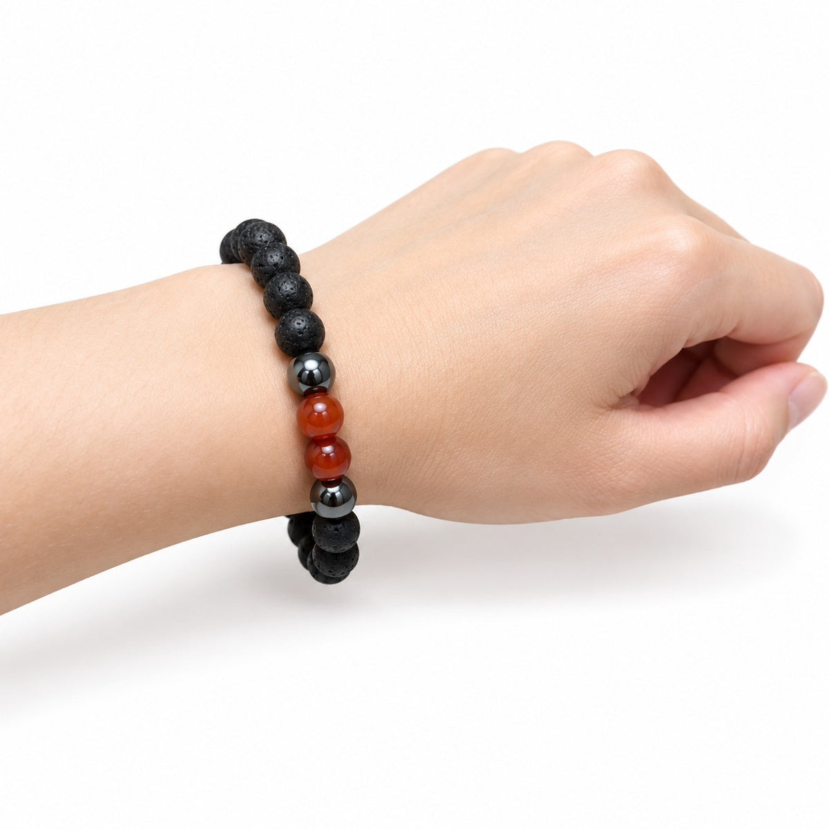 Seven Chakra Large Bead Bracelet — wrist side view