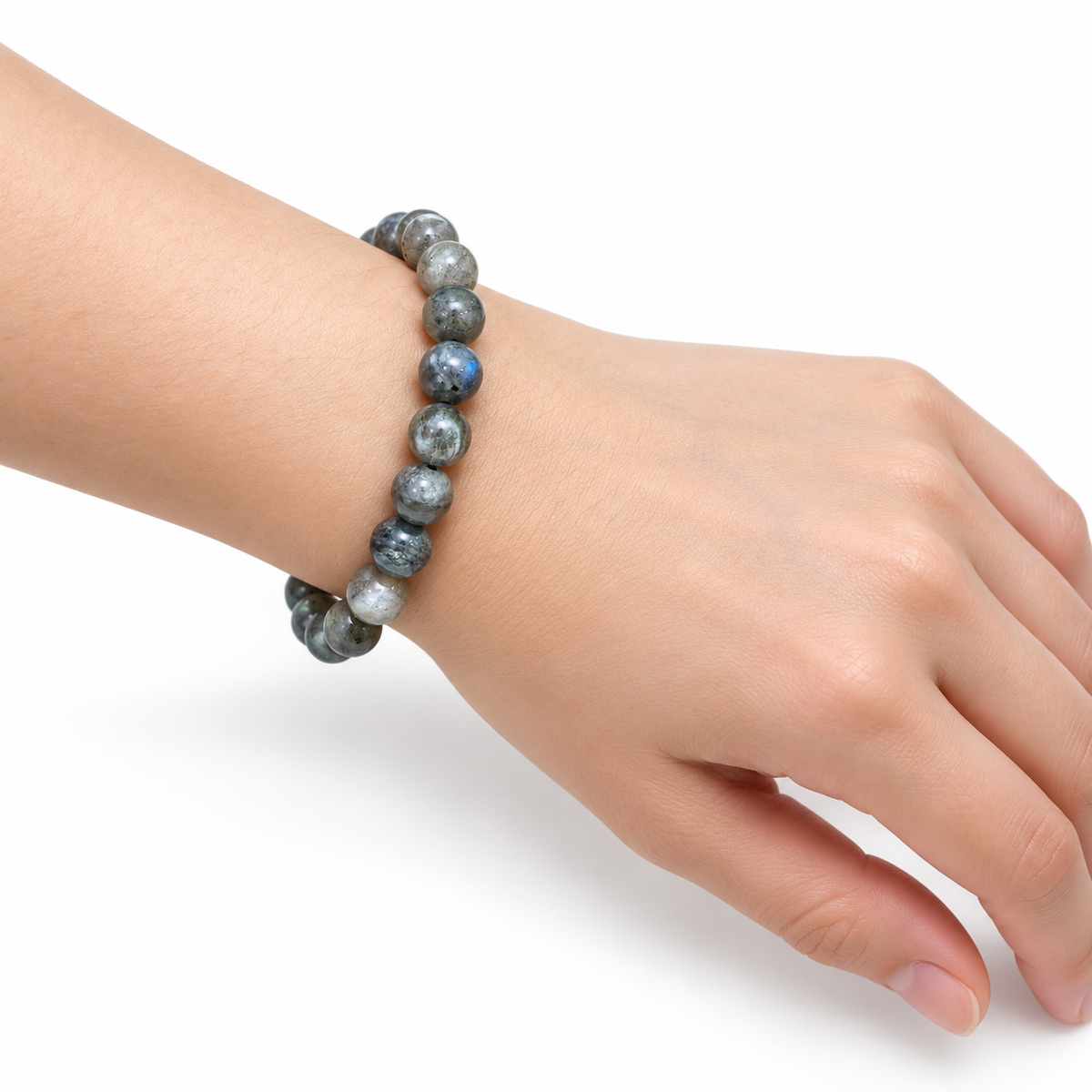 Labradorite Bead Bracelet — wrist side view