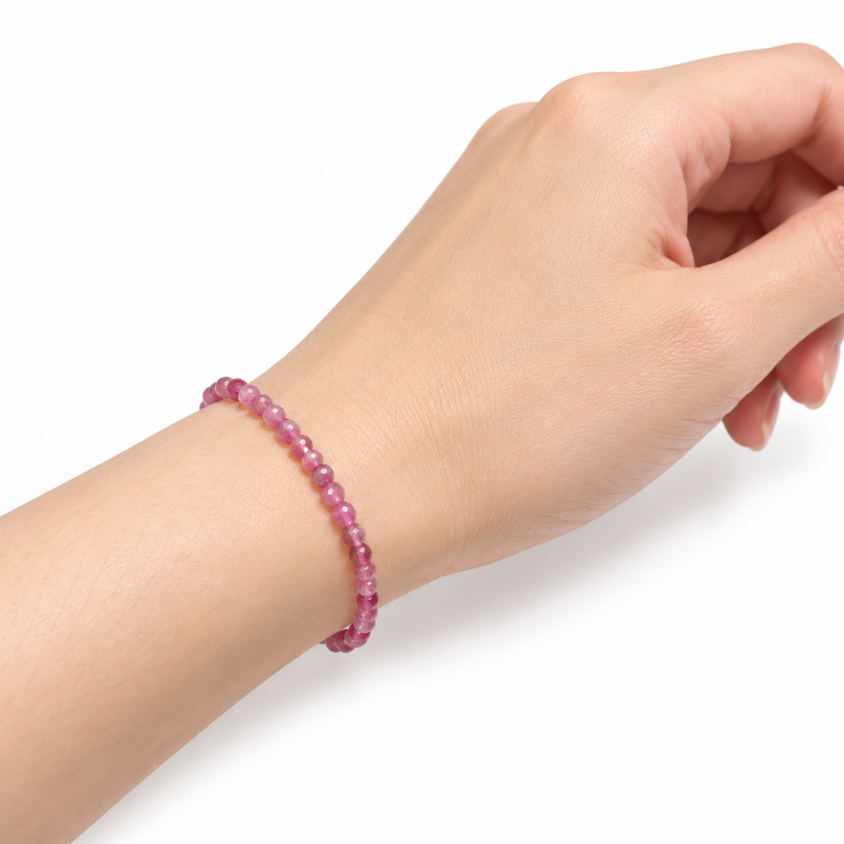 Rubellite Fine Bead Bracelet — wrist side view